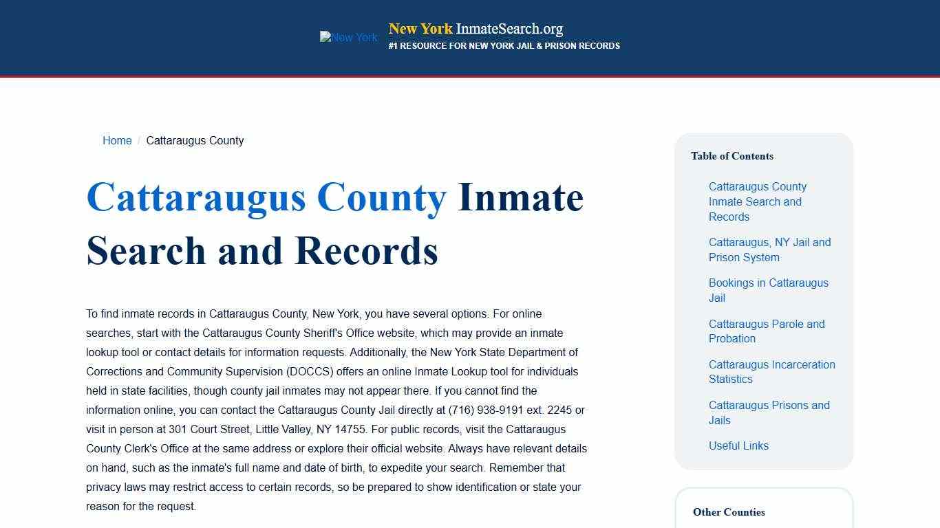 Cattaraugus County, NY Inmate & Jail Records Lookup